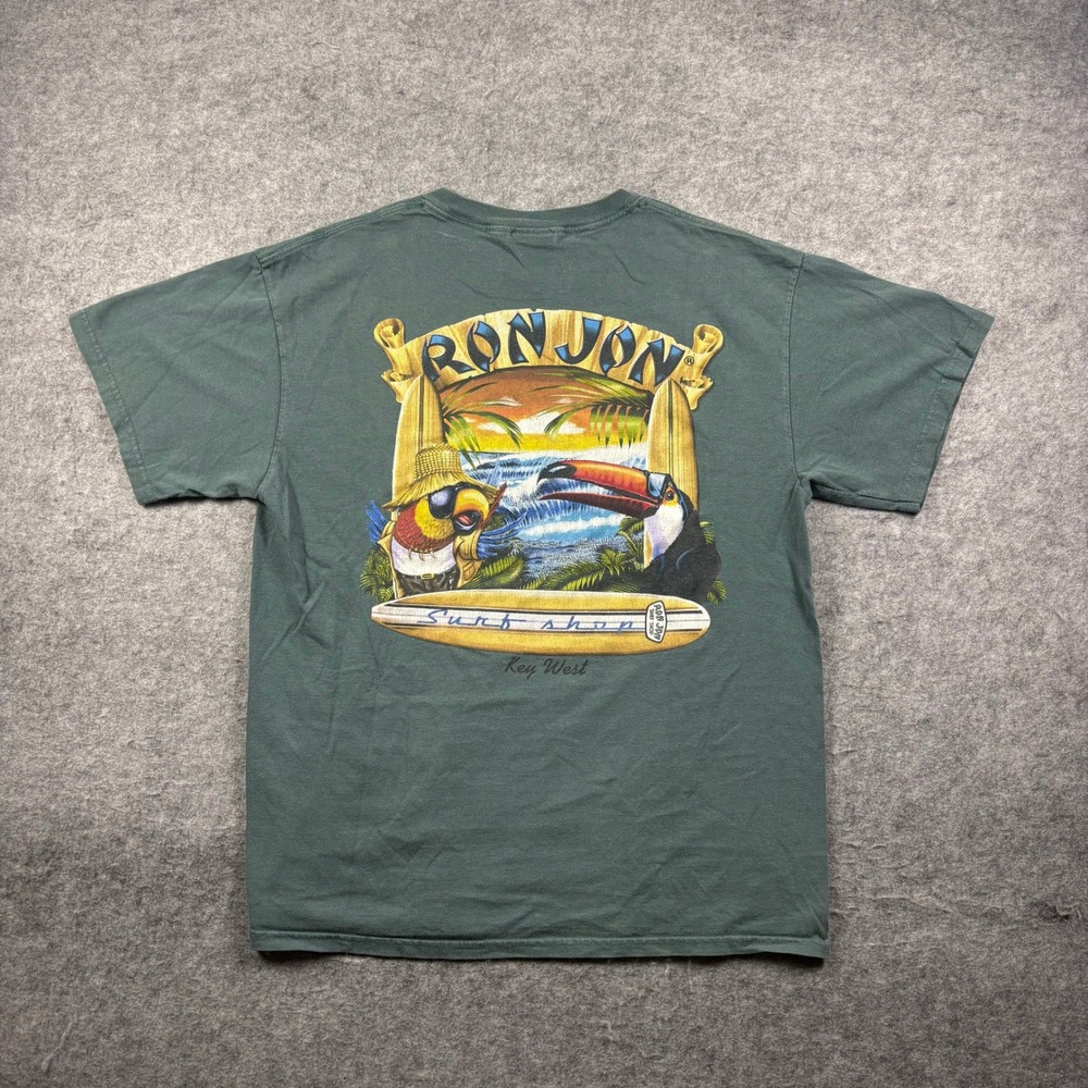 Vintage Ron Jon Surf Shop Key West Toucan Graphic Green T-Shirt Large